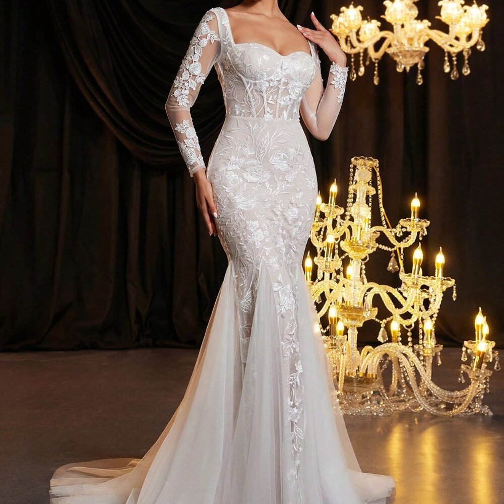 White Mermaid Women's Elegant Wedding Dress